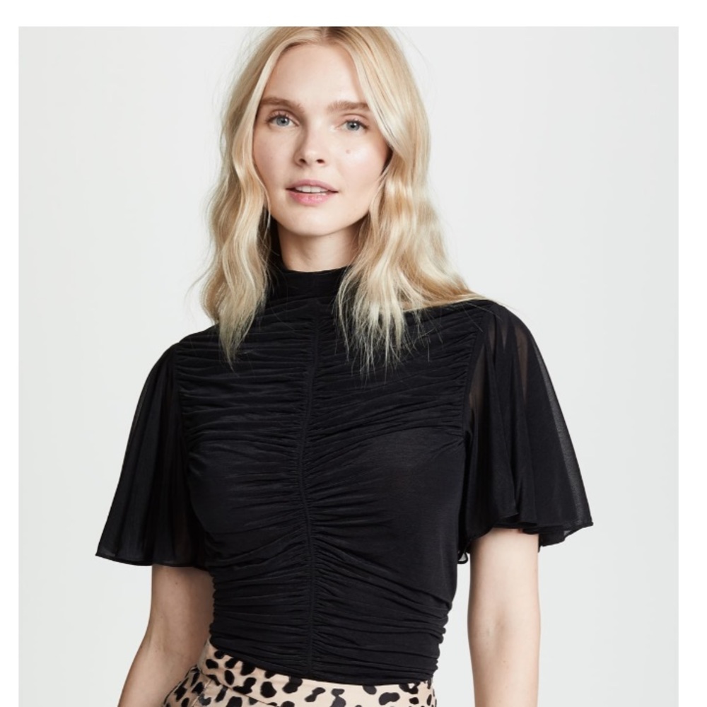 Diane von Furstenberg Hi Neck Flutter Sleeve Top